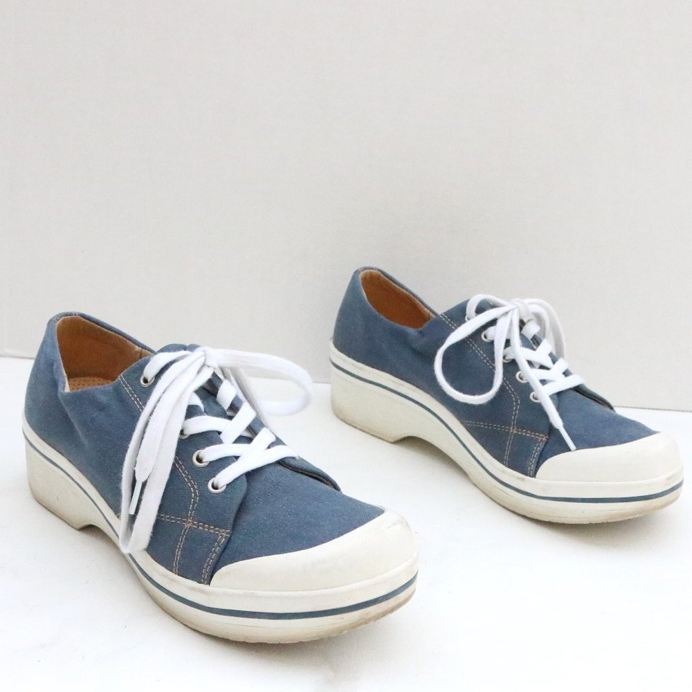 Dansko Vegan canvas blue lace up clogs size 40 US 10